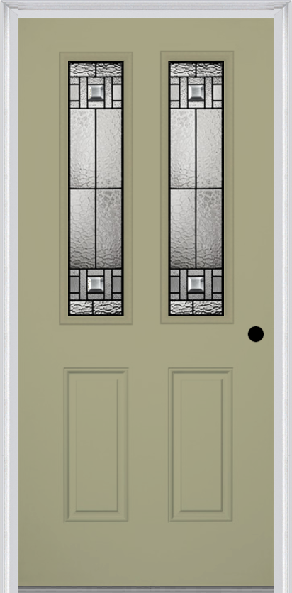MMI 2-1/2 Lite 2 Panel 6'8" Fiberglass Smooth Noble Patina Decorative Glass Exterior Prehung Door 692